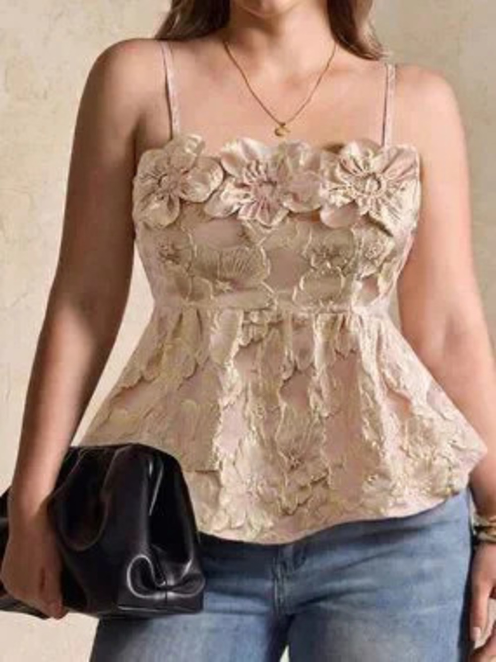 ZARA Pink Boho Women's Slim Fit Spaghetti Strap Shirred 3d Rose Floral Cami Top